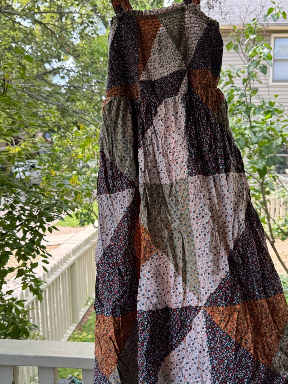 Universal Thread Patchwork Maxi Dress in Green, Rust, Cream, Black